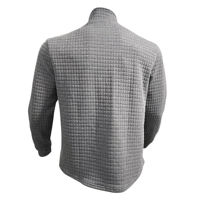Felpa con cappuccio a quadri piccoli da uomo, primavera e autunno, con collo alto e mezza cerniera, da uomo_voghion.com