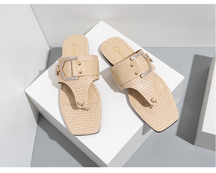 Flip Flops Slides Mode Strass Gürtelschnalle Lässige flache Damensandalen_voghion.com