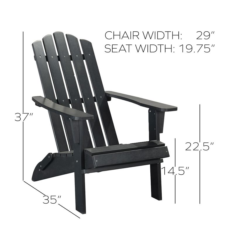 HIPS Folding Adirondack Chair, Durable Weather Resistant, No Pins Needed, 300 Lb Capacity, Black_voghion.com