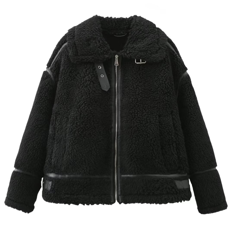 Women's Lamb Wool Coat , Motorcycle Fur All-in-one Motorcycle Thickened Jacket For Women_voghion.com