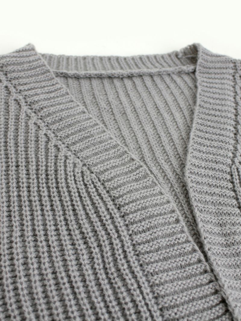 Cardigan oversize da donna con scollo a V, maniche lunghe, tasche, in morbida maglia aperta sul davanti per un comfort casual (nero, grigio chiaro, grigio scuro)_voghion.com