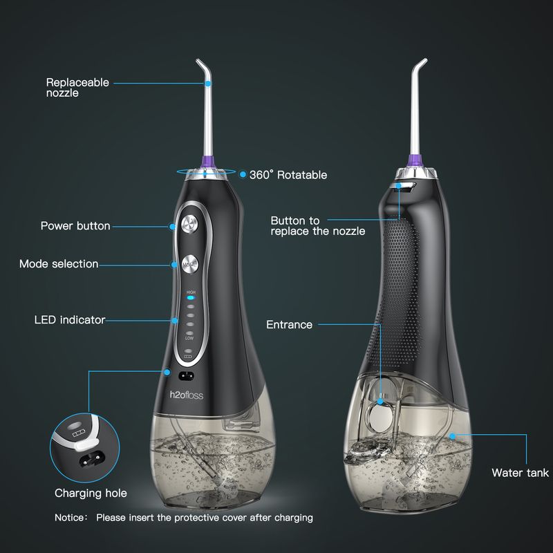 H2ofloss Portable Electric Water Flosser 5 Modes 8 Jets Cordless Ultrasonic Oral Irrigator Ready Stock Dental Floss_voghion.com
