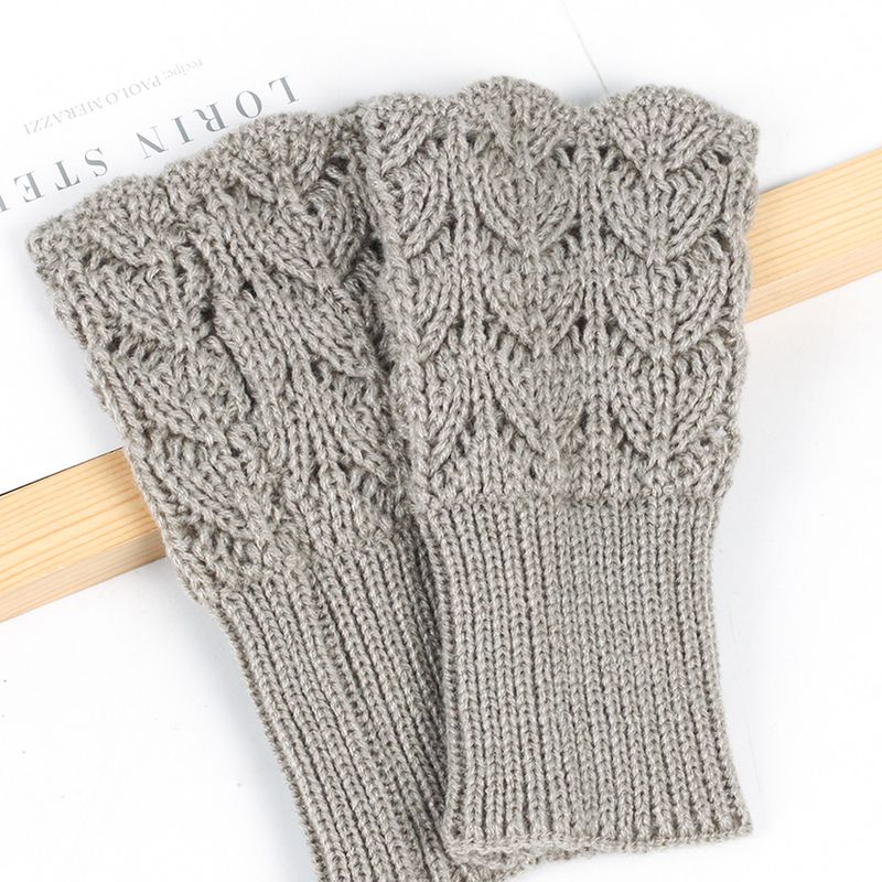 Heart-shaped Knitted Hollow Heart Design Autumn Winter Fingerless Arm Warmers Acrylic Gloves_voghion.com