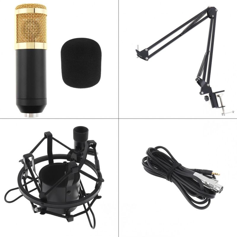 BM 800 Karaoke-mikrofoner Profesjonell kondensatormikrofon med stativarm og popfilter for datakablet studio /_voghion.com