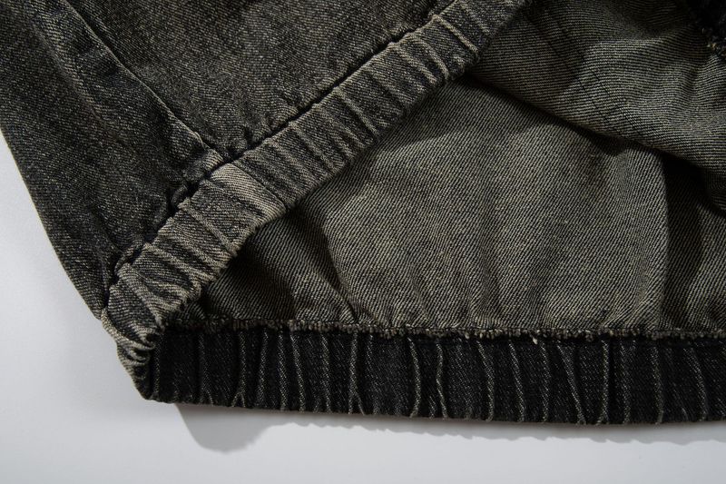 Men's Clothing New High Street Trendy Brand Denim Hoodie Wasteland Style Washed Splicing Hooded Sweatshirt_voghion.com