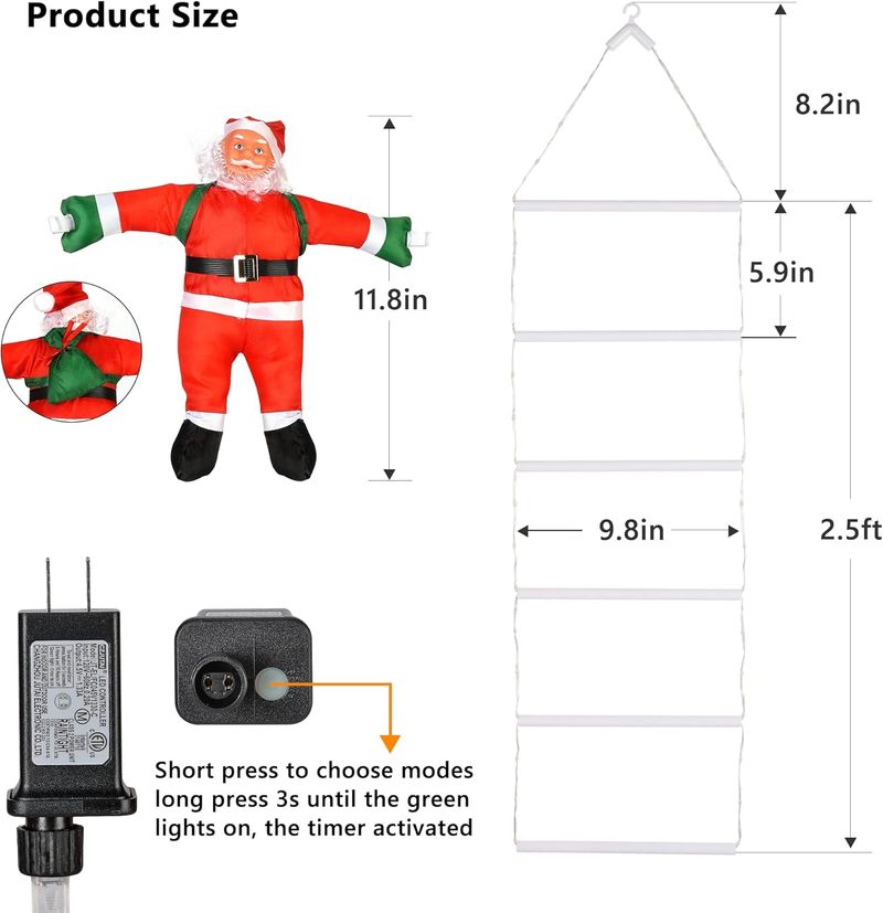 Toodour LED 2,5 FT Weihnachtsdeko-Leiterlichter mit Weihnachtsmann, Dekorationslicht für drinnen und draußen, Fenster,_voghion.com