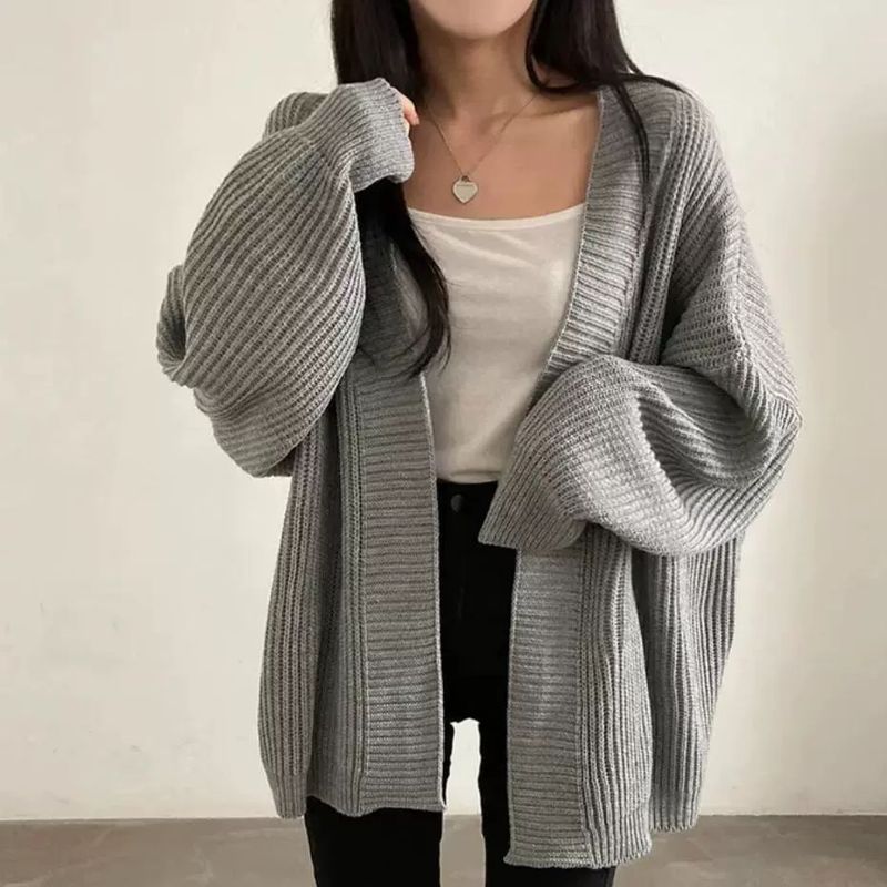 South Korea Chic Autumn Winter Age-Reducing Loose Casual Lazy Versatile Mid-Length Sweater Cardigan Women's Warm Coat_voghion.com