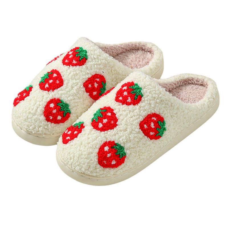 Ciabatte in cotone con cuore di fungo fragola, stampate, unisex, autunno inverno, foderate in peluche, calde, chiuse, per interni_voghion.com