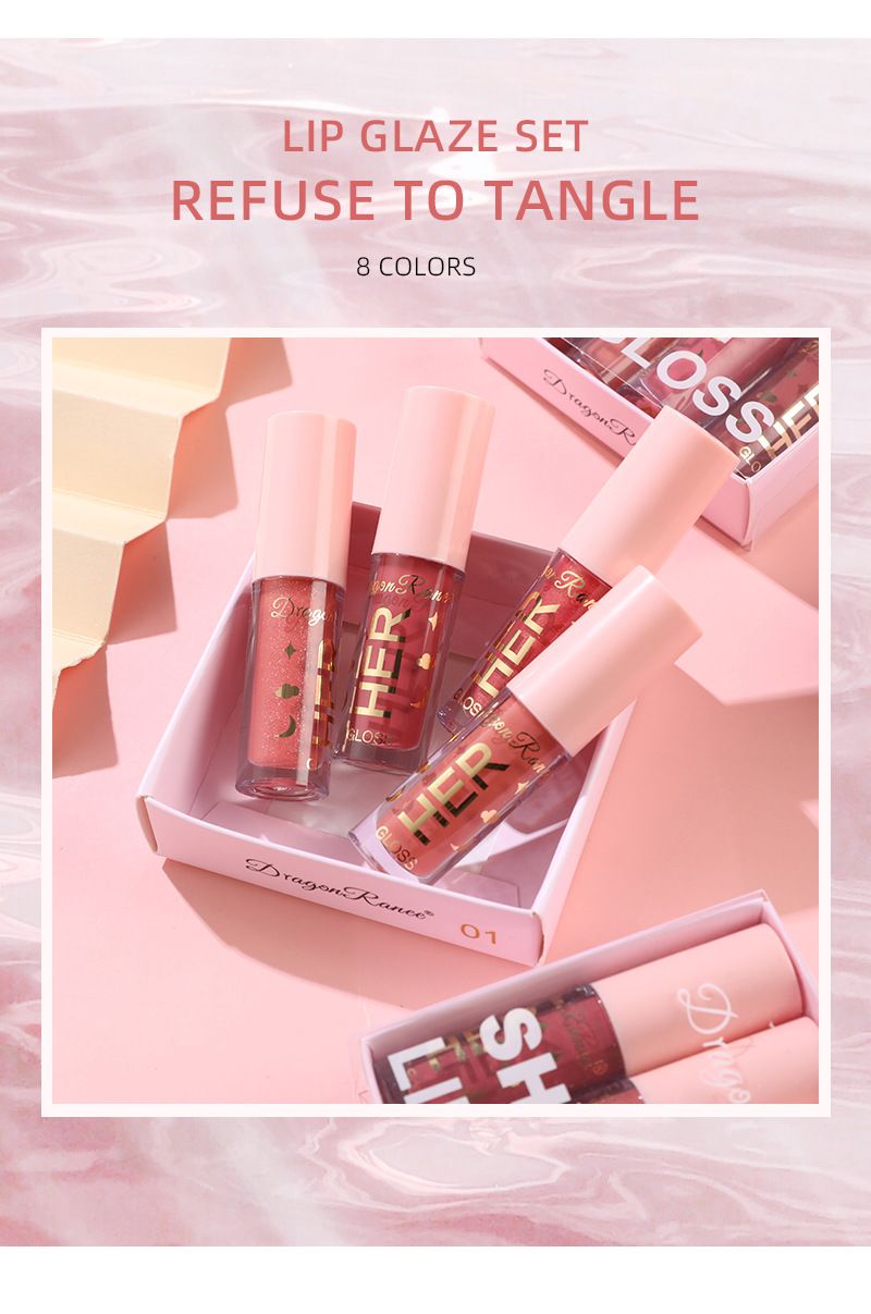 4-Piece Pink Lip Gloss Set - Sparkling Lip Glaze Makeup Kit For Plump, Luscious Lips_voghion.com
