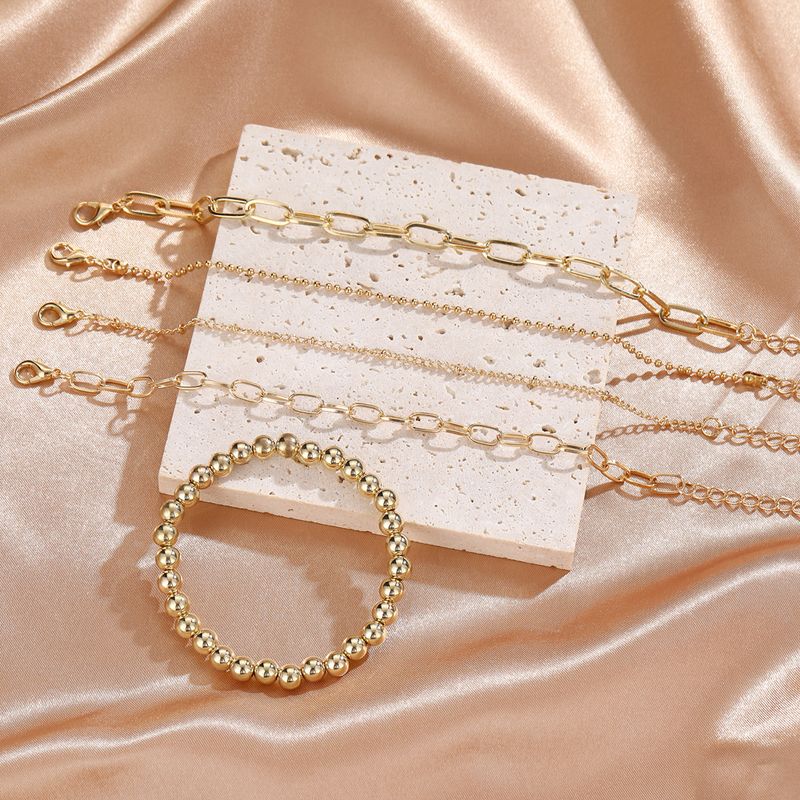 New Handicrafts Fashionable And Minimalist Size Ball Gold 5-piece Set Bracelet_voghion.com