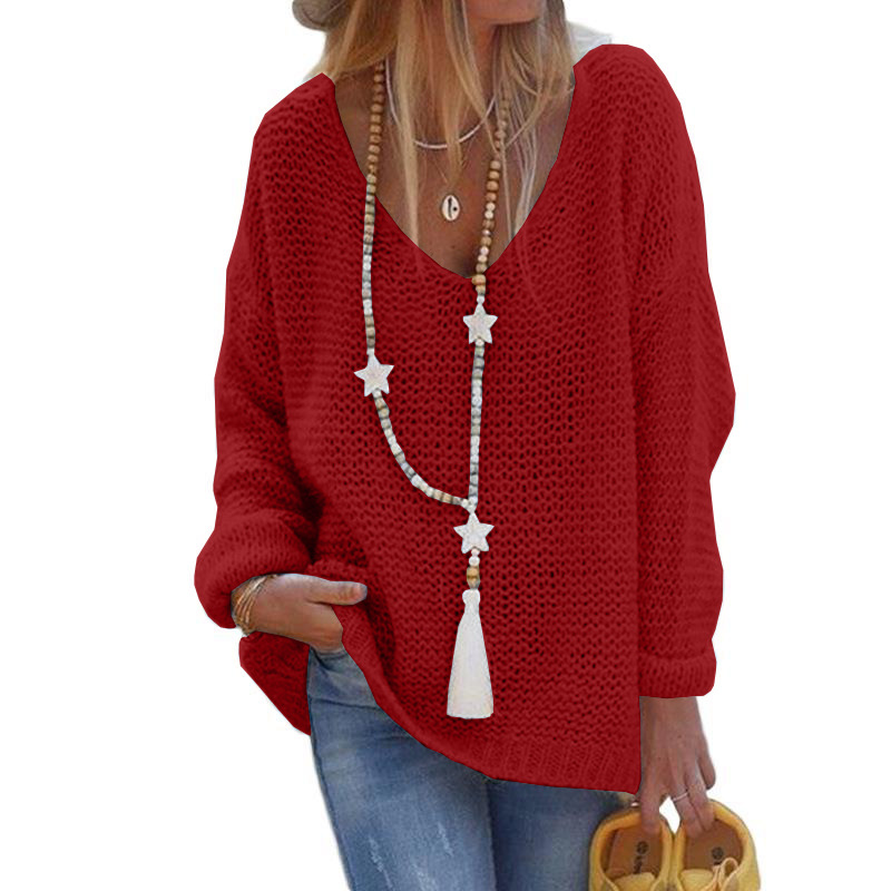 Vêtements pour femmes pulls pour femmes pulls col en v à manches longues hauts tricotés pulls pour femmes_voghion.com