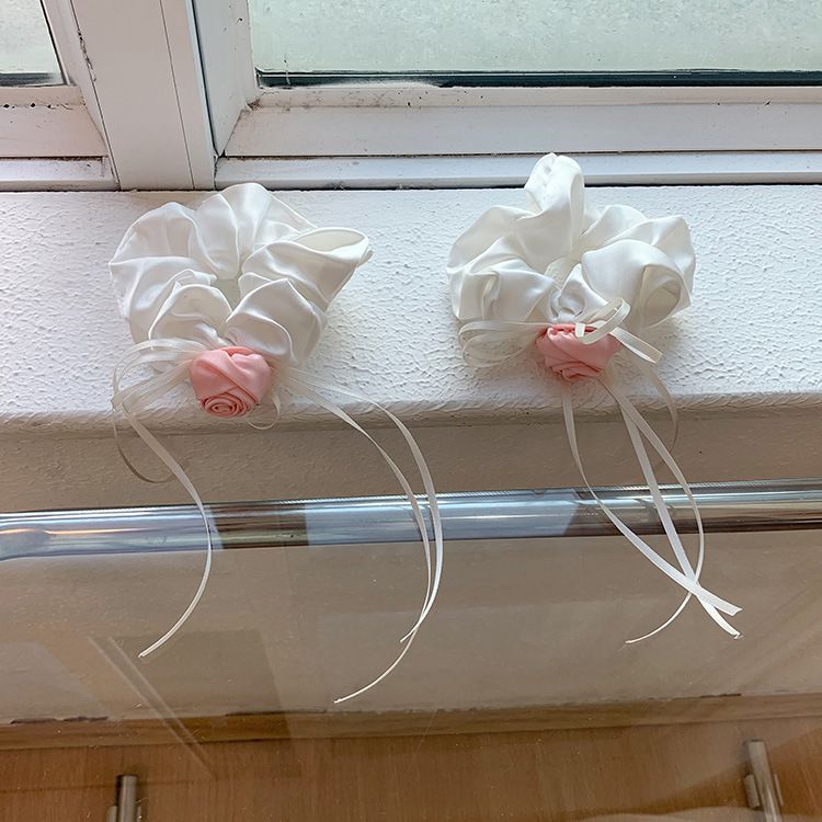 Bianco Tè Rosa Rosa Fiore Corda per Capelli Fiocco Nastro Fascia per Capelli Elastico per Capelli da Donna Accessori per Capelli Anello Grande Intestino Corda per la Testa_voghion.com