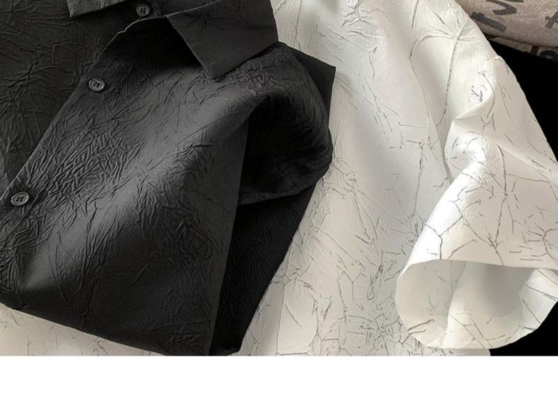 Camicia da uomo a maniche corte in seta ghiacciata plissettata, sottile, fresca, alla moda, dal design accattivante, casual, giacca da abito_voghion.com