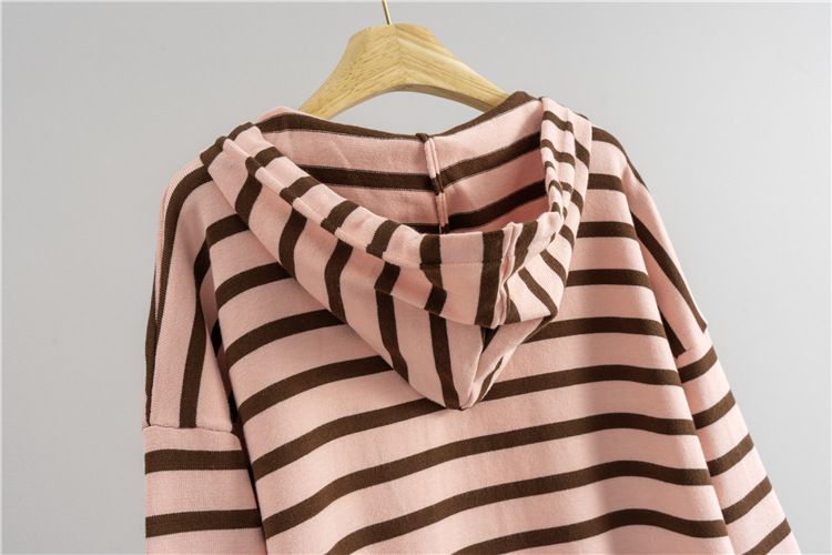 Korean Oversized Stripe Knit Set – Zip-Up Cardigan & Lounge Pants (Rayon-Polyester Blend, Free Size, Minimalist Two-Piece Outfit, Beige/Black)_voghion.com