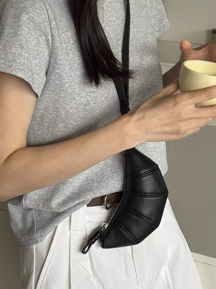 Halter Neck Coin Purse Cute Croissant Design Sense Niche Mini Shaped Crossbody Lipstick Earphone Small Bag_voghion.com