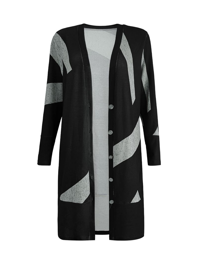 Women's new autumn and winter loose casual plus size knitted sweater cardigan button splicing printed jacket for women_voghion.com