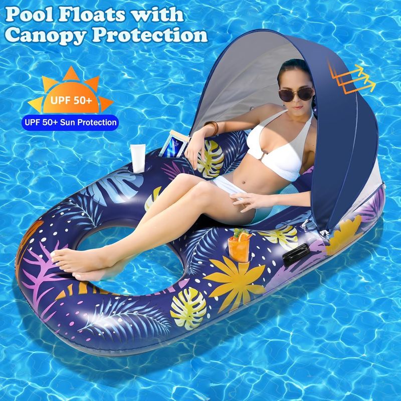Inflatable Supply Swimming Pool Inflatable Sunshade Adult Lounge Chair Water Floating Raft Sunscreen Floating Row Hammock Tanning Pool Water_voghion.com