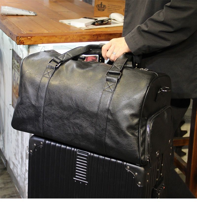 Men's travel real leather bag with shoe compartment, handbag, large capacity boarding shoulder crossbody bag, waterproof_voghion.com