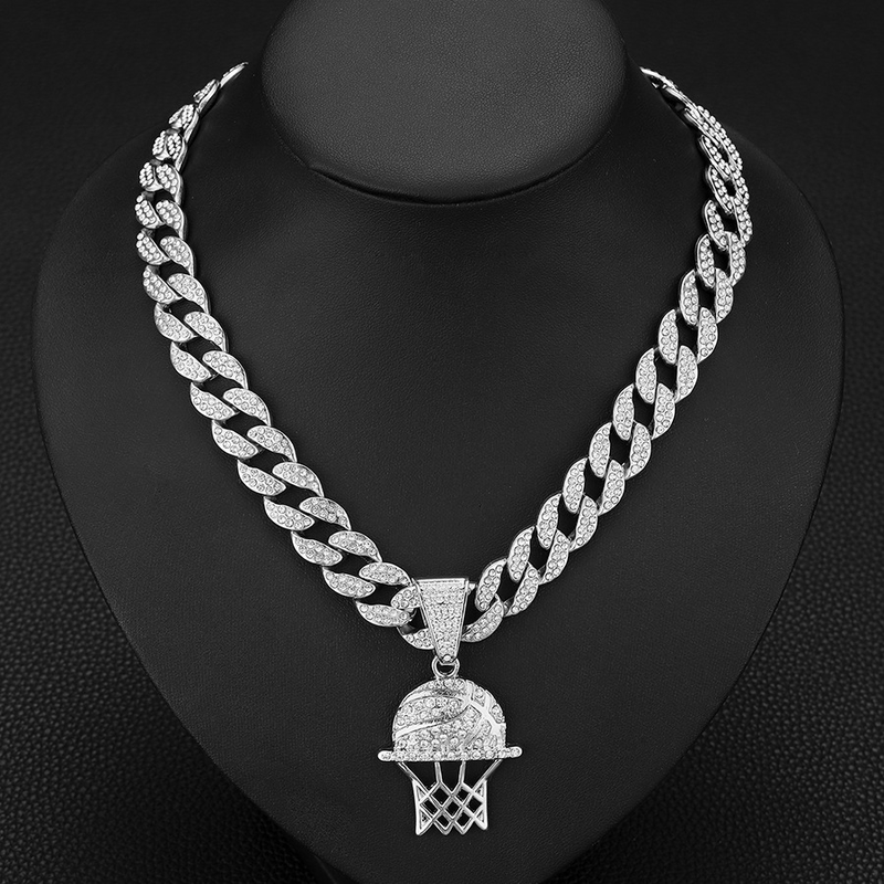 Sıcak satış tam elmas basketbol çerçeve kolye Küba kişilik kolye takı_voghion.com