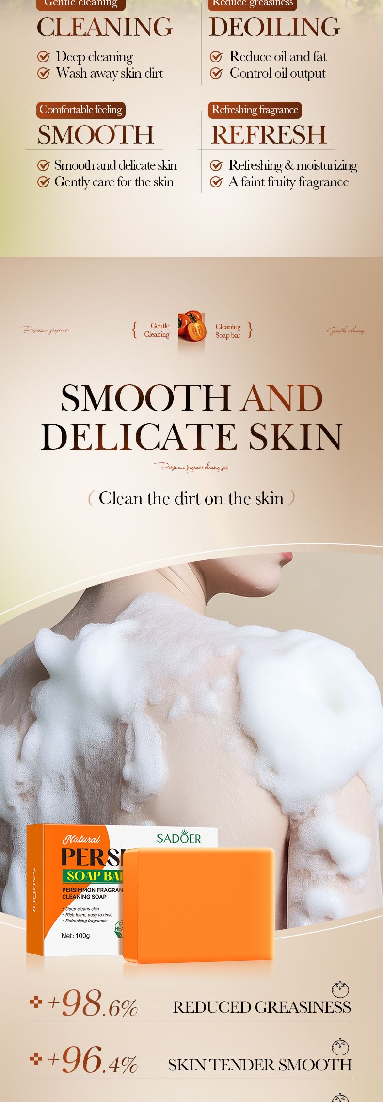Soap SADOER Persimmon Fragrance Cleansing Soap Deep Cleansing Body Handmade Soap_voghion.com