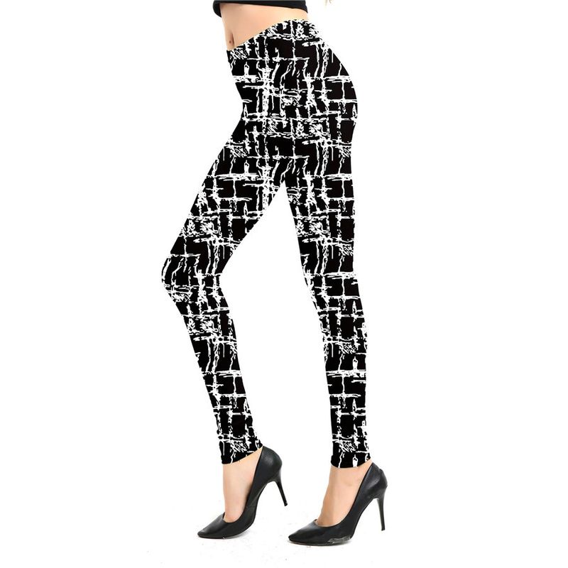 Leggings sportivi elastici a nove punti con stampa scozzese a righe alla moda da donna_voghion.com