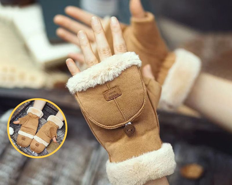 Suede For Women Winter Student Warm Double Layer Fleece Lined Flip Cover Cycling Windproof Touchscreen Thickened Half_voghion.com
