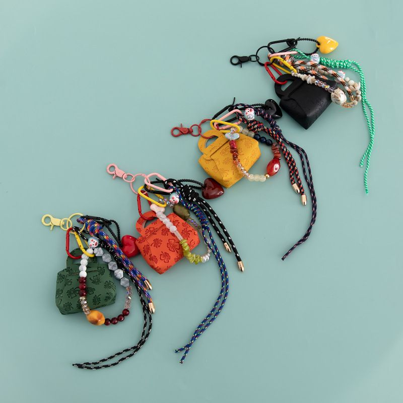 PU Leather Coin Purse Bag Pendant Beaded Crystal Keychain Miu Style Braided Rope Hanging Decoration_voghion.com