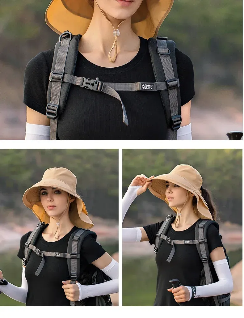 Cappelli estivi da donna con visiera a forma di foro per coda di cavallo, con tesa larga e protezione solare_voghion.com