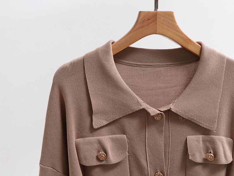 Abbigliamento da donna Autunno e inverno Maglione lavorato a maglia Completo polo Collo maglione largo Giacca vita alta Pantaloni gamba larga Completo due pezzi_voghion.com