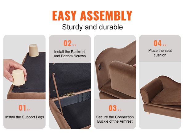 VEVOR Pet Sofa, Dog Couch for Large-Sized Dogs and Cats, Soft Velvety Dog Sofa Bed, 110 lbs Loading Cat Sofa, Dark Brown_voghion.com