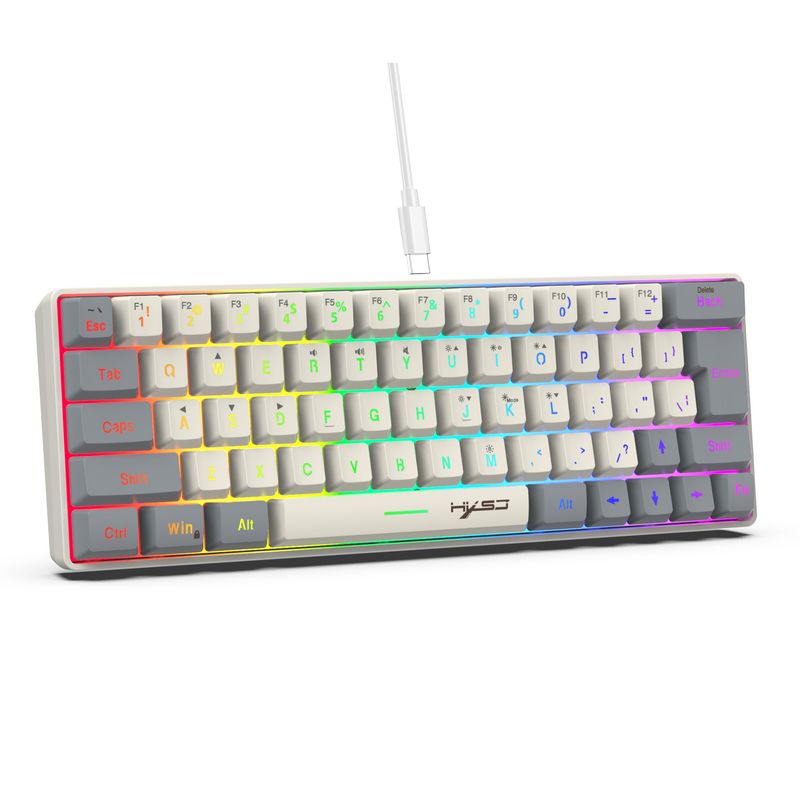 HXSJ new 63 wired film keyboard with dual color caps, RGB lighting, USB-C key cable separation_voghion.com