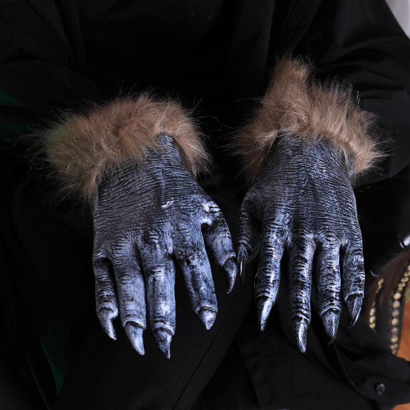 Halloween vârcolac fantomă festival teroare set blană lungă bestie simulare gheare lup negru mănuși_voghion.com