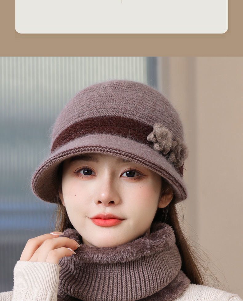 Winter Knitted For Middle-aged Elderly Women, Mom's Rabbit Fur Hat, Thickened And Fleece-lined, Grandma's Warm Wool Hat_voghion.com