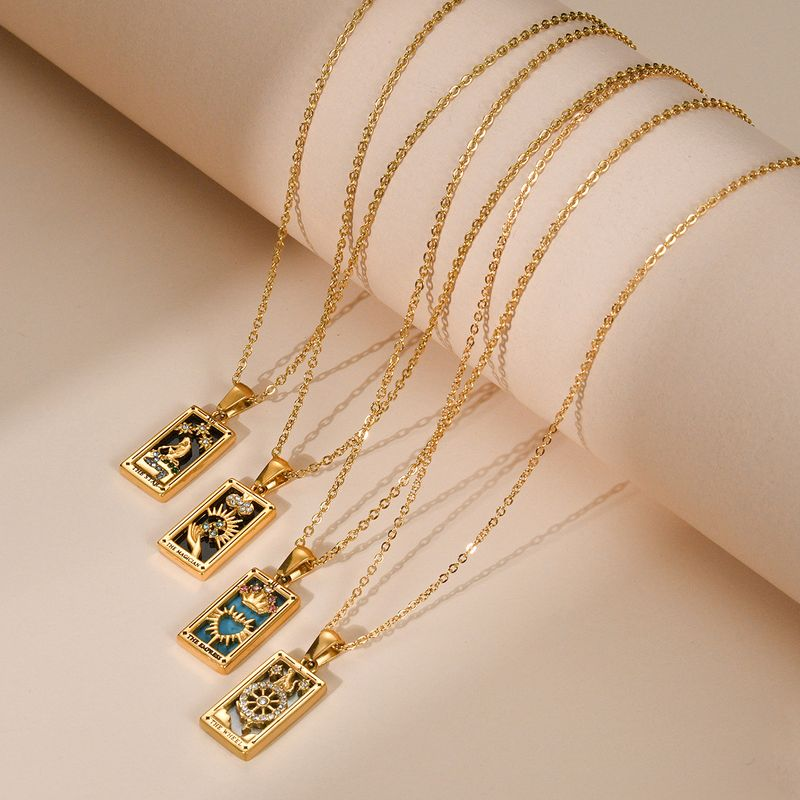 TAROCCHI vintage placcati in oro di vendita caldo con collana quadrata da donna in acciaio inossidabile con goccia di olio_voghion.com