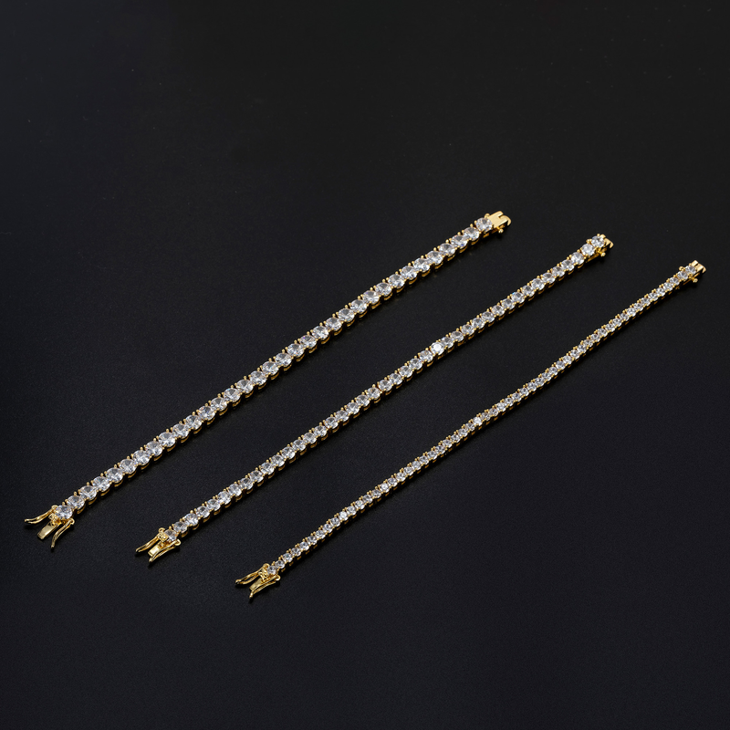 Men And Women's Jewelry Tennis Chain Bracelet With Zirconia Inlay, Hip Hop Fashion Geometric Design, Sizes 7-24 Inches, Gold & White Gold_voghion.com