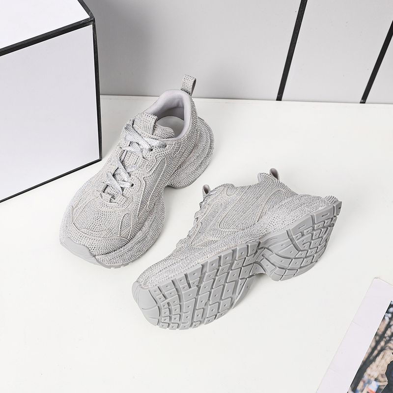 Starry Sky Water Explosion Street Style Women's Doubles Lace 2025 Thick Bottom Full Diamond Luxury Casual Dad Shoes_voghion.com