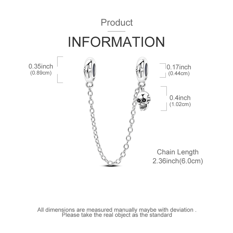 Skull Cross Safety Chain Charm, Genuine Sterling Silver Beads Charm_voghion.com