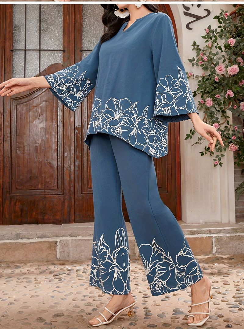 Abiti casual da donna per donne di mezza età di 50 anni, primavera e autunno, pantaloni a gamba larga e maniche corte in maglia, abito a due pezzi_voghion.com
