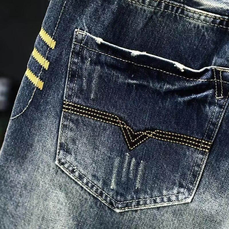 Men's Casual Denim Shorts - Style Loose Fit Summer Shorts With Stretch, Washed & Non-Iron, Mid Waist, Straight Leg (Dark Blue)_voghion.com