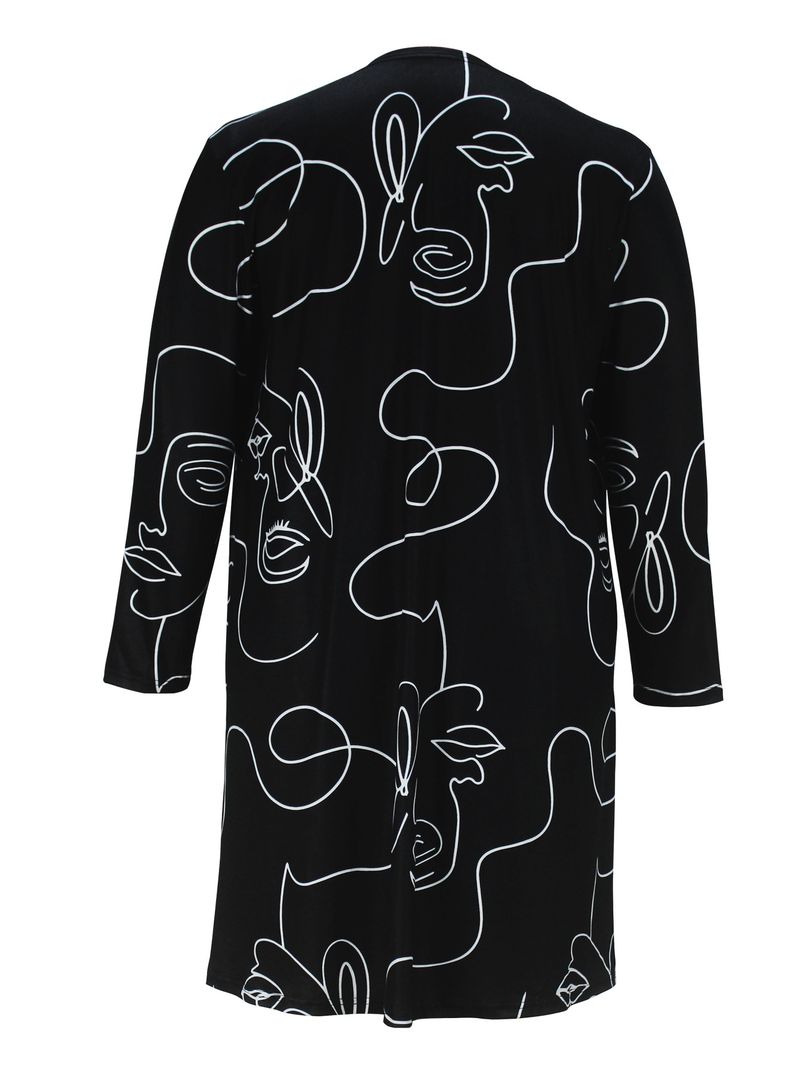 Elegant Plus Size Casual Cardigan For Women - Long Sleeve Open Front Wrap Coat In Black (0XL-4XL)_voghion.com