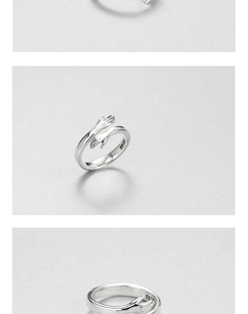 2025 S Pure Silver Fresh Style Love Hands Embrace Women's Adjustable Open Ring_voghion.com