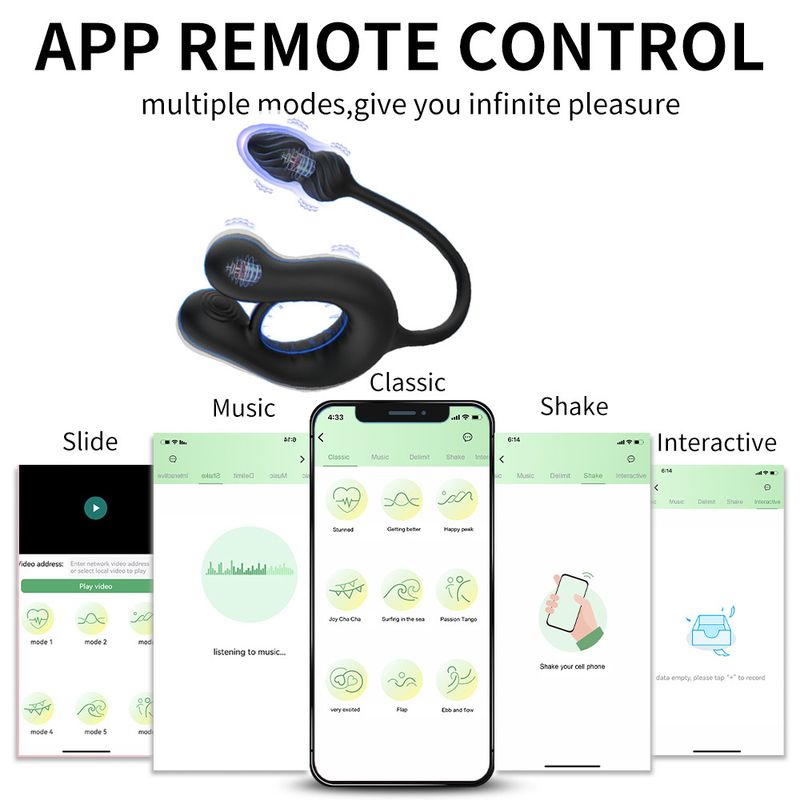Nuovo prodotto Anello per lo sperma con vibrazione a tre punti in gomma piena per uomo APP Massaggiatore anale per la prostata Vibratore per il plug anale Gay_voghion.com