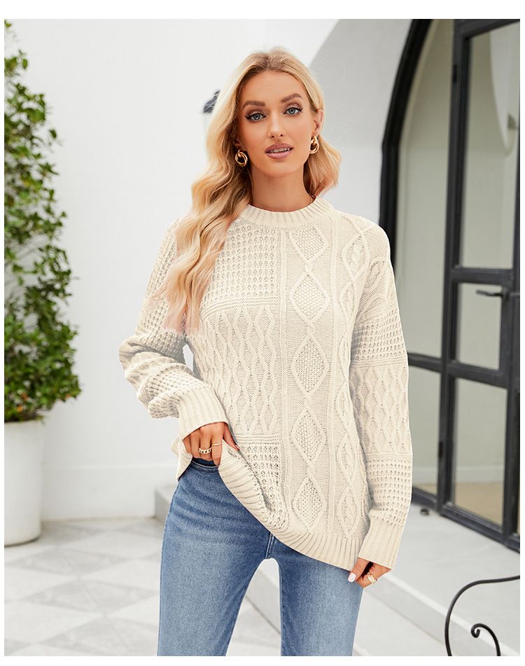 Maglione casual, maglione a collo alto, motivo zebrato a contrasto, maniche a palloncino, maglia larga_voghion.com