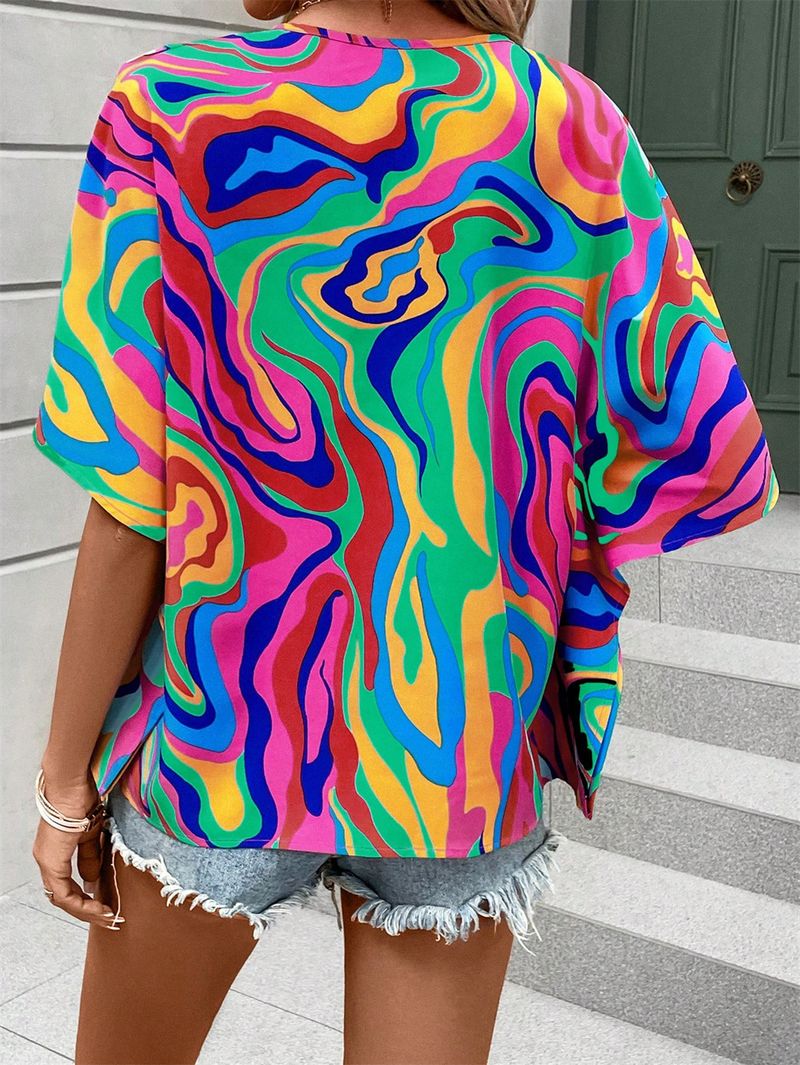 2025 Kobiety Lato Styl Bluzki Koszule Damska Casual Batwing Rękaw Kwiatowy Nadruk Bluzki Topy DF5024_voghion.com