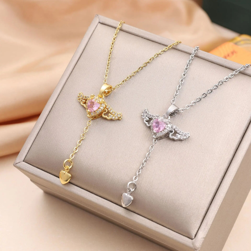 Edelstahl Gold Farbe Amor Engel Flügel Anhänger Halskette Für Frauen Mädchen Schlüsselbein Kette Party Schmuck Geschenk_voghion.com