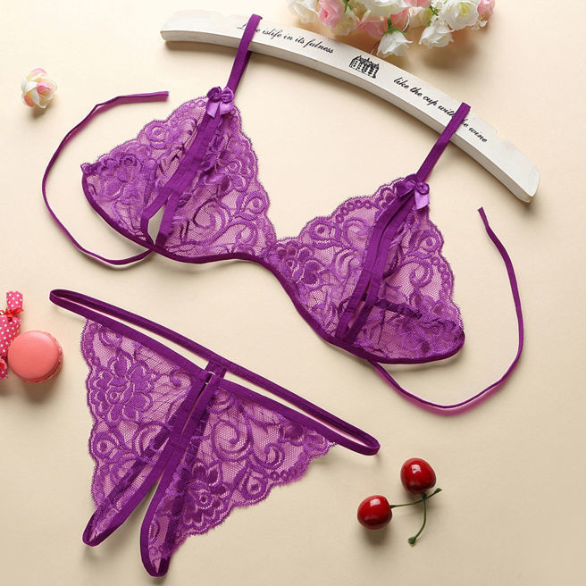 Sexy šněrovací spodní prádlo Set Dámské horké exotické otevřené rozkrok transparentní spodní prádlo G-string bandáž bikiny tříbodový set_voghion.com