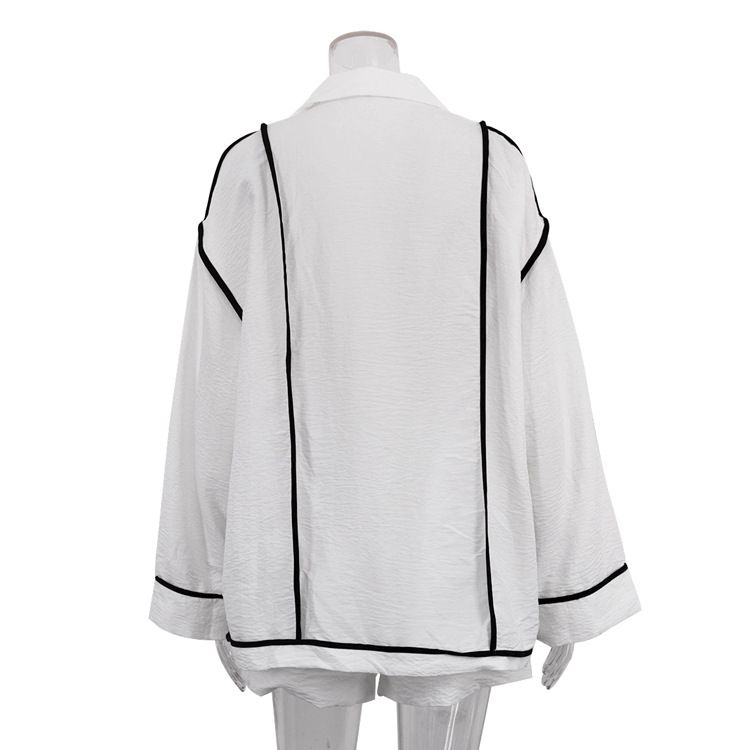 Jachetă cardigan cu mânecă lungă și rever pentru femei, pantaloni scurți largi cu șireturi, costum casual din două piese_voghion.com