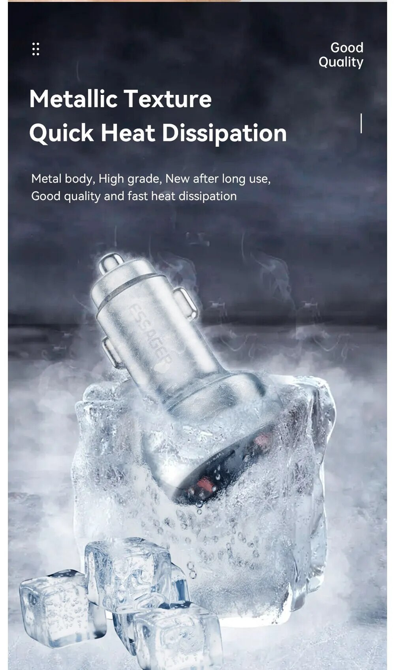 Essage 80W Auto Typ C Dual Port USB Handy-Ladegerät PD Schnellladung für iPhone 13 Xiaomi Samsung iPad Laptops_voghion.com