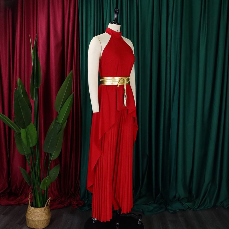 Damenbekleidung Sommermode zweiteilig ärmellos rückenfrei unregelmäßig langer Rock Hose mit weitem Bein_voghion.com