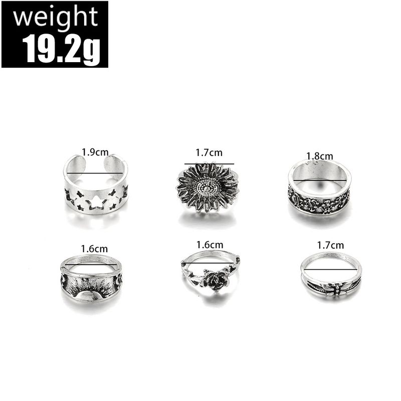 Nieuwe combinatie persoonlijkheid rozenbloem vijfpuntige ster holle 6-delige ringset_voghion.com